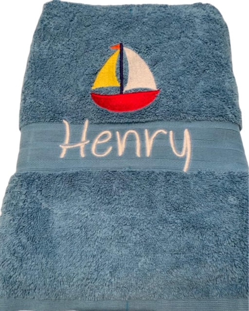 Embroidered Towel with SAILBOAT