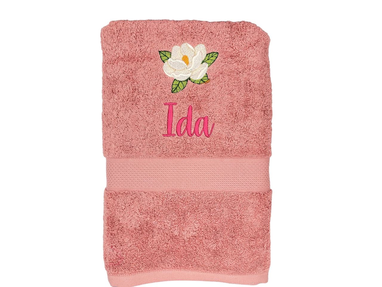 Embroidered Towel with name and floral swag