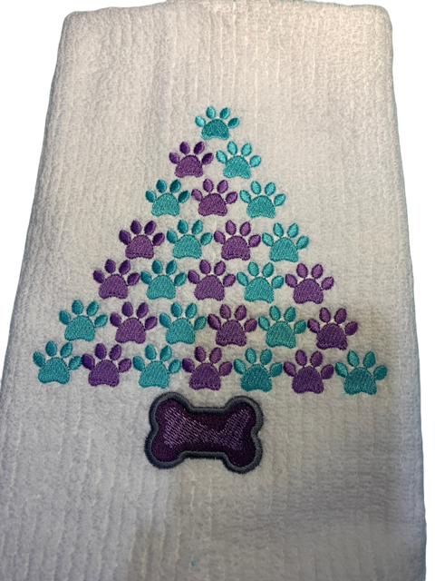 Hand Towel with embroidered PAW Christmas Tree