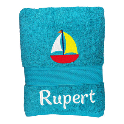 Embroidered Towel with SAILBOAT