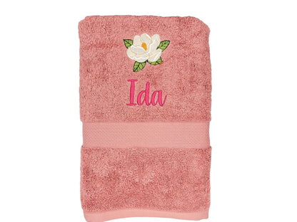 Embroidered Towel with name and floral swag