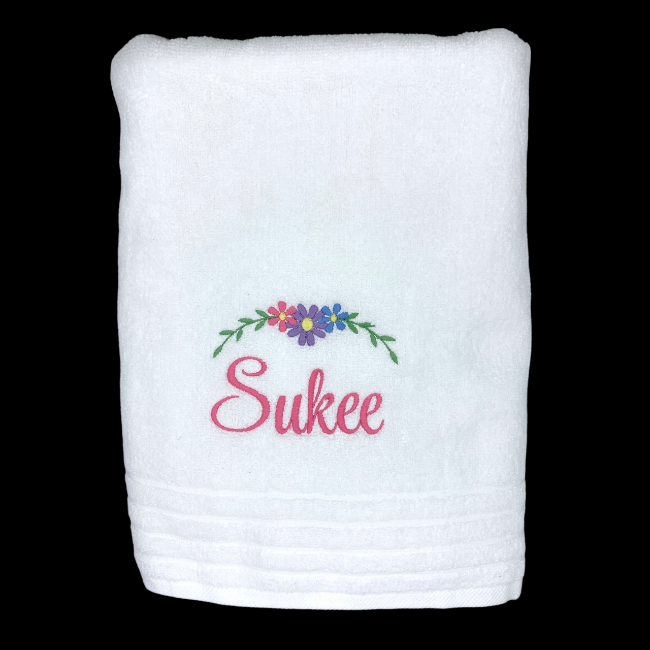 Embroidered Towel with name and floral swag