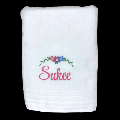 Embroidered Towel with name and floral swag